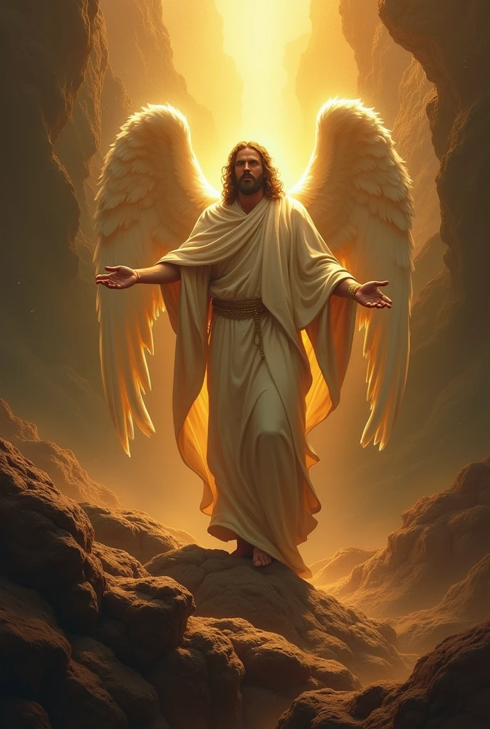 Create an image of the heavenly Christ with much anger and much faith