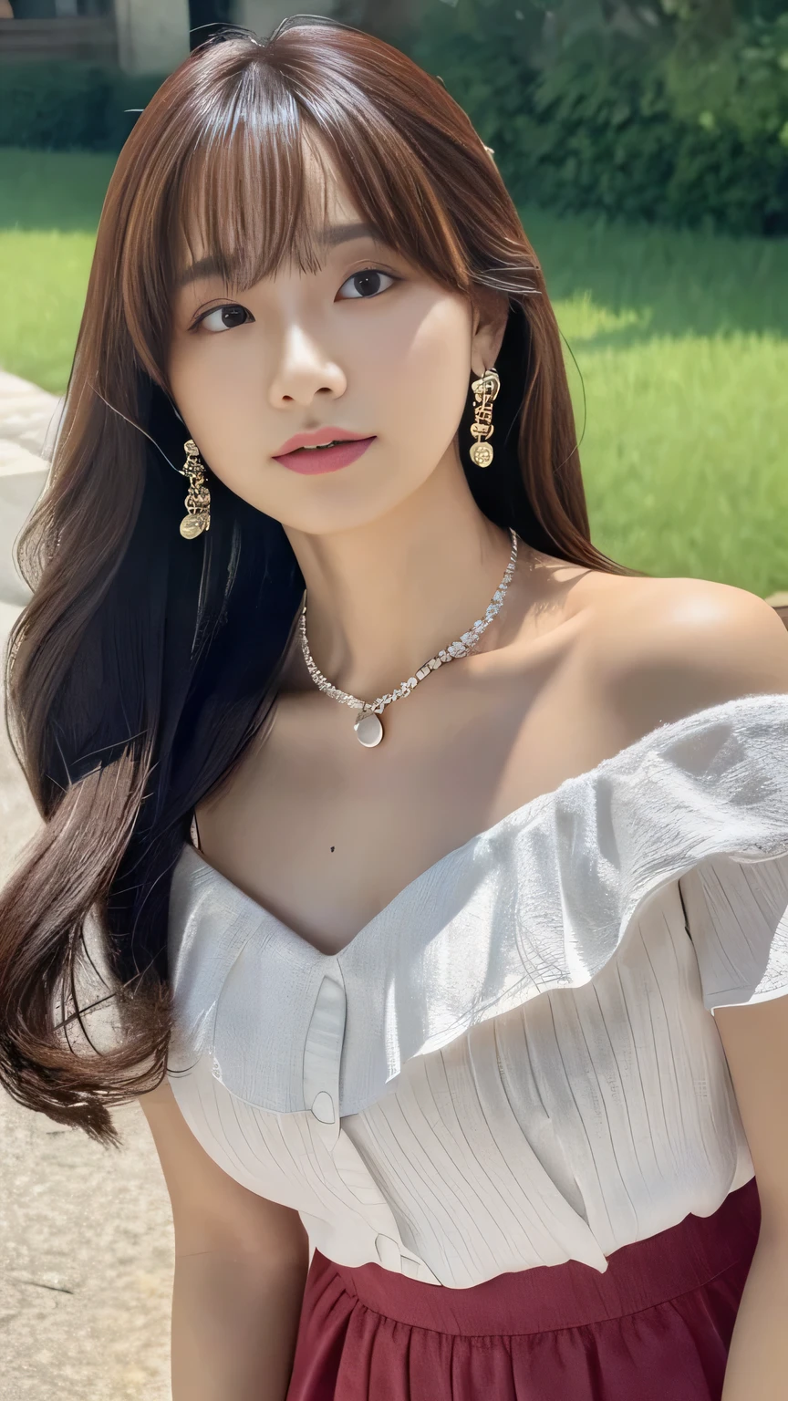 arafed asian woman with a necklace and a necklace with a name, tzuyu from twice, gorgeous young korean woman, beautiful young korean woman, attractive neck, 8k artgerm bokeh, beautiful south korean woman, lalisa manobal, portrait of female korean idol, with round face, young adorable korean face, soft portrait shot 8 k