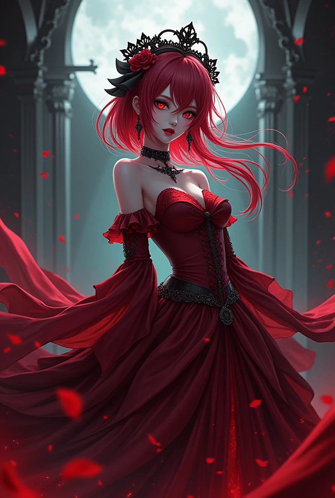 Unique character design that is an anime style male ghost with red colors and femboy full body