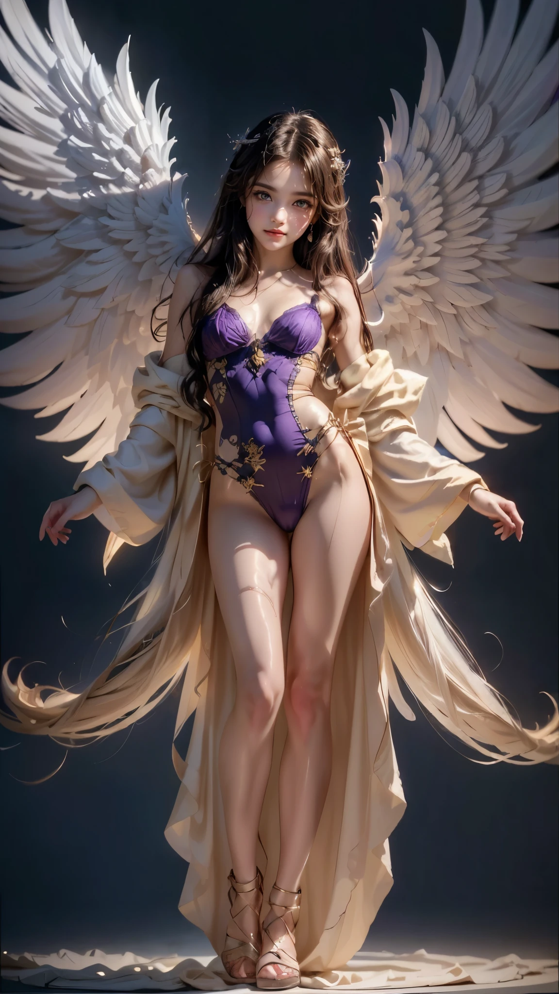 A statue angle with large wings. (tanned, small, small,  chibi, SD Character:1.5), (A person:1.5)，( masterpiece :1.5), ( best quality:1.2), to break [blue:peach red:0.5] him, (gradient backgrounds :1.1)， cinematographic light ，(Perfect hand 1.5)， Slender and beautiful legs ，flat chest，playful, (1 ), ( tanned, SD Character:1.5),(tanned, , thin, small, small,  chibi, SD Character:1.5), ( full body:1.8), ( upper body:0.3), (hyper realistic:1.4), (realistic:1.3), ( best quality pele de textura real), olhos detaileds, detailed face, Persephone, (sfw:1.5) Negative label, body proportions, (Chapped lips:1.4), (blush de nariz:1.2), shortening, black cuts, (eye contact),   smaller, ultra  high resolution,  high resolution, detailed, Clean face, (Sexy face:1.5), (big purple eyes:1.2), (olhos ultra detaileds:1.4), ( high resolution eyes :1.1), ( ultra detailed skin texture:1.4), Persephone, Persephone, Persephone, (sfw:1.5), ( full body:1.8), ( upper body:0.3), (hyper realistic:1.4), (realistic:1.3), ( best quality pele de textura real), olhos detaileds, detailed face, body proportions, (Chapped lips:1.4), (blush de nariz:1.2), shortening, black cuts, (eye contact),   smaller, ultra  high resolution,  high resolution, detailed, Clean face,  (Sexy face:1.5), (big purple eyes:1.2), (olhos ultra detaileds:1.4), ( high resolution eyes :1.1), ( ultra detailed skin texture:1.4), Persephone, Persephone, Persephone, (sfw:1.5),  ( full body:1.8), ( upper body:0.3), (hyper realistic:1.4), (realistic:1.3), ( best quality pele de textura real), olhos detaileds, detailed face
