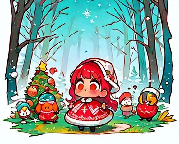  christmas illustration,   Cute Designs , The most beautiful woman.  owl under guard，Chibi,  Colorful and Cute  、Christmas scenery，Christmas food ，