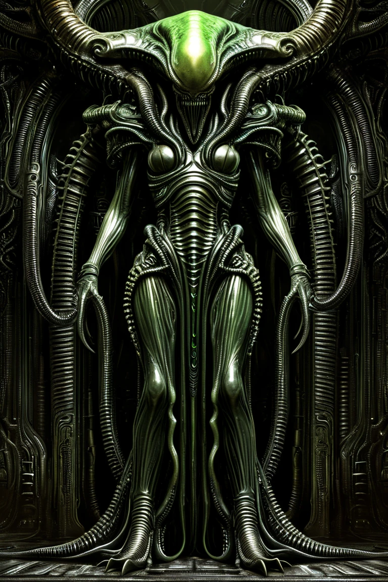 Demon、 full body image 、H.r.Giger 、 Cthulhu monster、 steampunk、 evil villain 、 horrible 、Disgusting appearance 、skull face、 unknown life form 、 full body image 、 dark back ground 、digital image 。