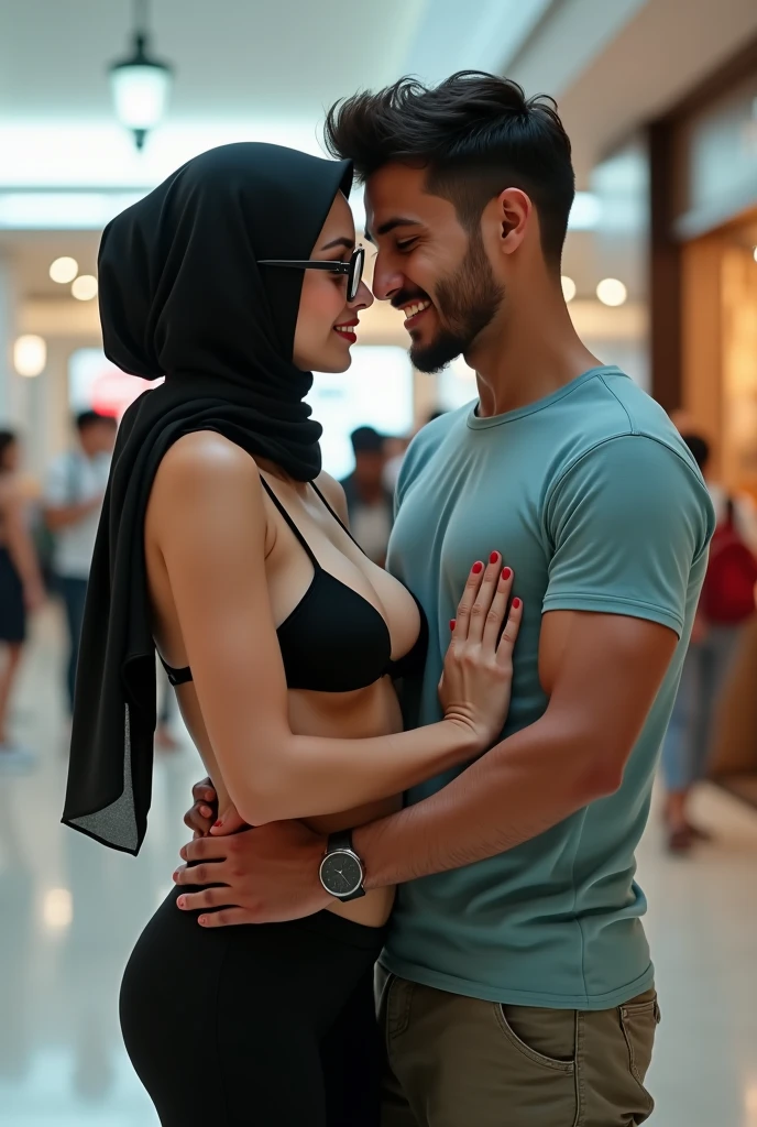 A girl wear hijab, a man grope her both breast from behind, photorealistic, — with 1:1 — stylize 400 — style raw — v 6