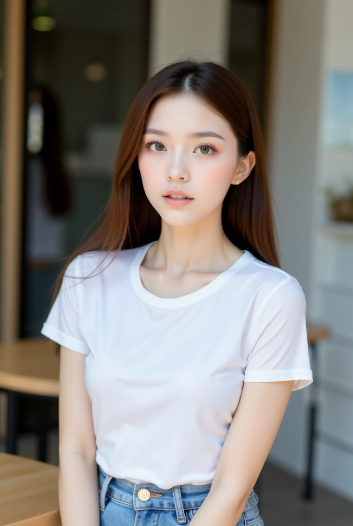 nude,(top-quality、8K、32K、​masterpiece、nffsw:1.2)、Cute Japan pictures of married girls、A smile、beauitful face、(Slouched:1.3)、crouching down、(From  above:1.2)、(a closeup:1.4)、POV、Loose-fitting T-shirt、large full breasts、(beautiful nipple slips:0.9)、outside of house、the wind、shinny skin、blurry backround、
