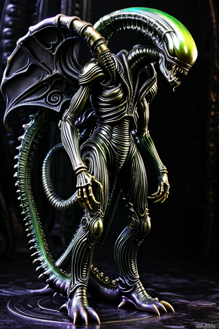 Demon、 full body image 、an action figure、H.r.Giger 、 Cthulhu monster、 steampunk、 evil villain 、 horrible 、Disgusting appearance 、skull face、 unknown life form 、 full body image 、 dark back ground 、digital image 。