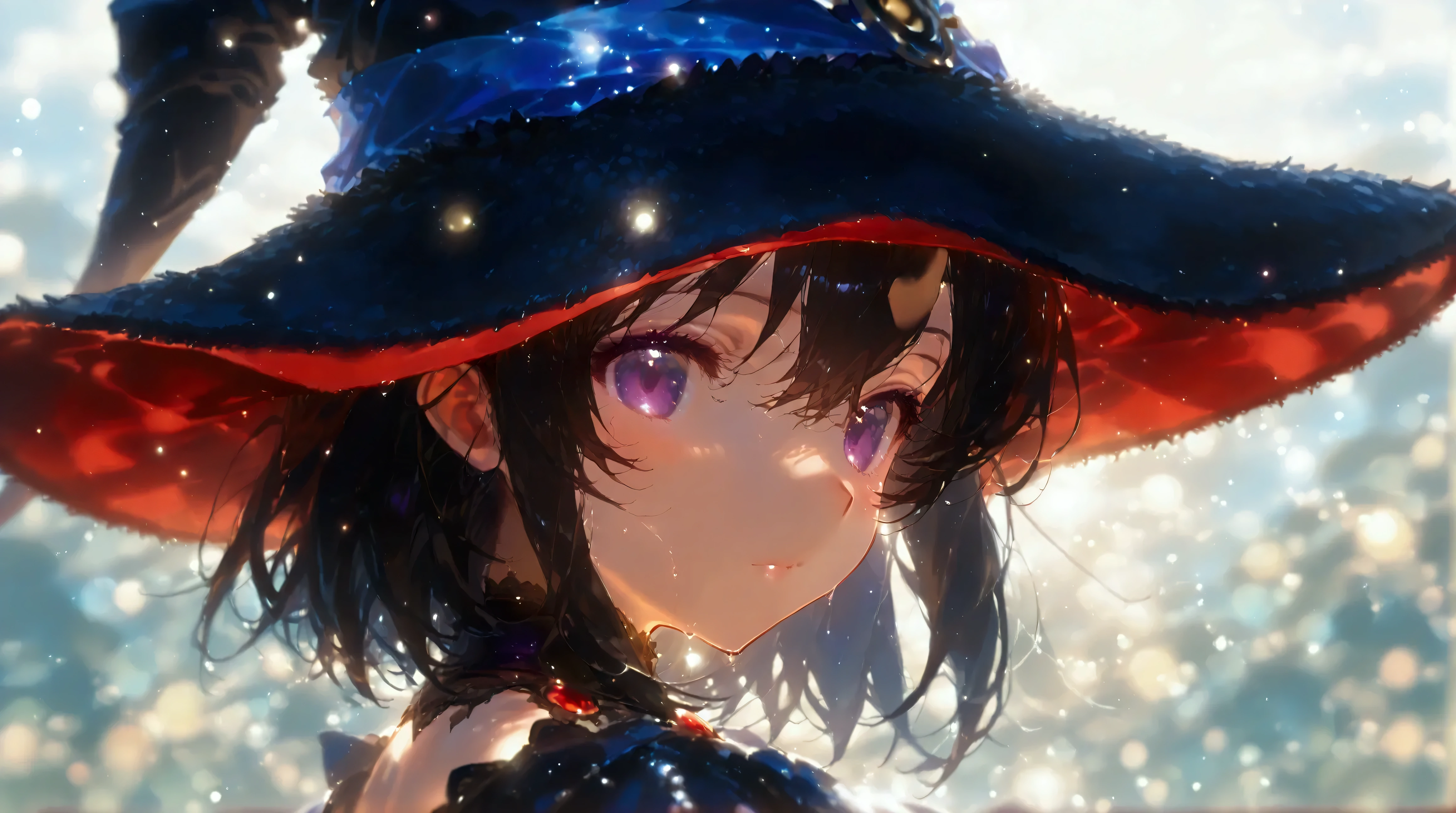  cute magician anime girl、 silk hat、オフショルダーのセーターワンピース、Trump、 Scenario Backdrop 