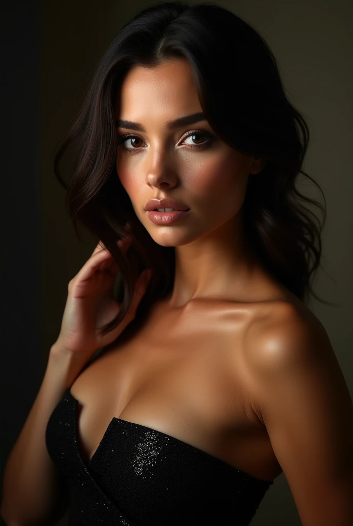 crée moi une image d'une femme marocaine de 42 ans avec son index dans la bouche touchant ses lèvres, touchant sa langue, en lingerie, très sexy