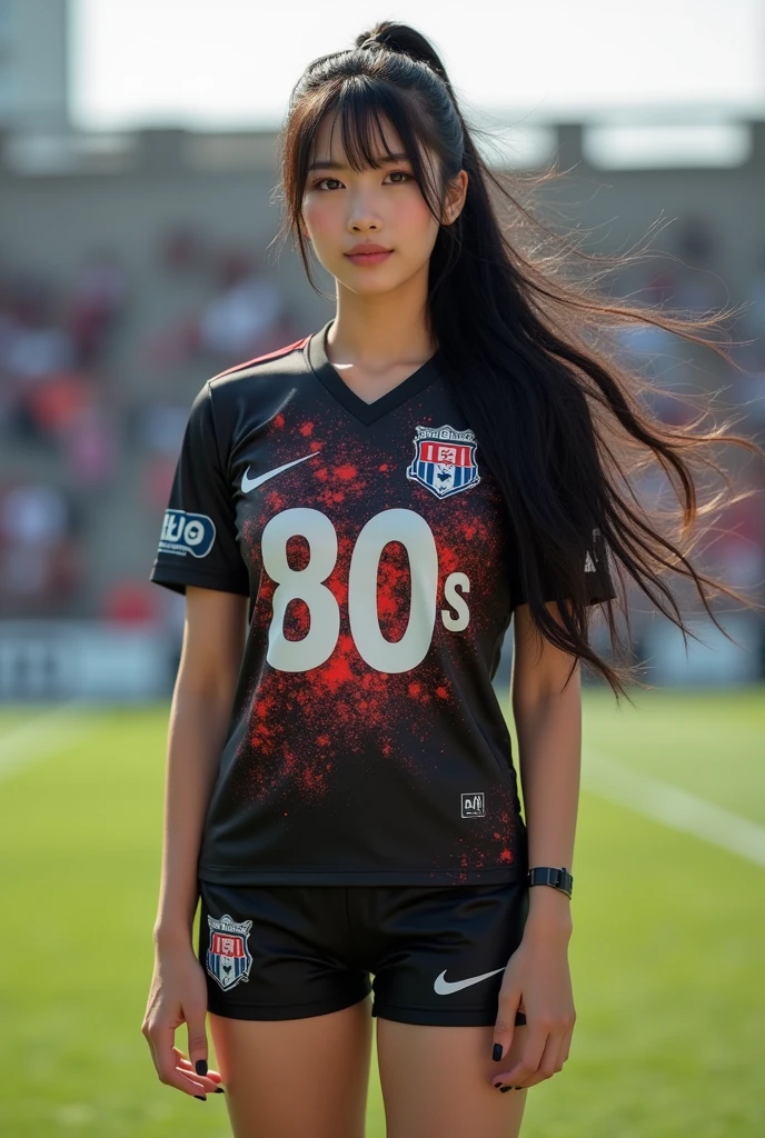 Highest quality, High resolution:1.2, Very detailed, Realistic:1.3, ((Beautiful woman))、((Super tight uniform))、((Big Breasts))、Vibrant colors, play soccer,(Blunt bangs)、((Various Hair Styles))、Different hair colors、With bangs、Wet Hair, concentrate, splash, Action Shots, Grass blotches, Muddy ground, Wet turf, decide, Fast-paced games, Athletic physique, Shiny soccer ball, Wet Uniform, raindrop, Blurred motion, ボールにconcentrateする, Intense competition, Skillful dribbling, Energetic play, Teamwork, powerful shoots, Wet pitch, Passionate sports, Fierce decide, Humid atmosphere, Fluid movement, emotional expression、Dramatic lighting, Women's Sports, Avid athletes, Exciting Games, Endure, Excited state, Speed and agility, Energetic play, 濡れたsplash、smile、((Red Uniform))