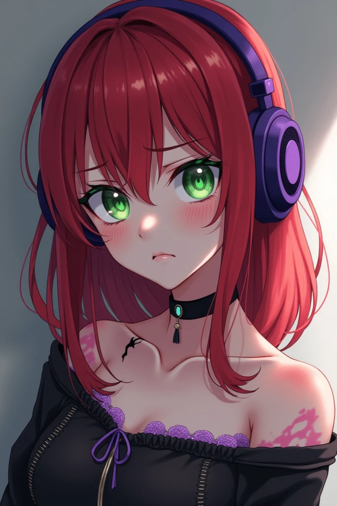 anime girl with red hair and green eyes wearing headphones, android heroine, with headphones, anime moe artstyle, with head phones, fully robotic!! girl, rei hiroe, (anime girl), iwakura lain, anime style 4 k, an anime girl, makoto shinka, anime style”, profile picture 1024px, nightcore, perfect android girl