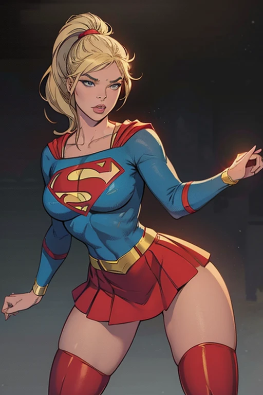 supergirl with arms crossed leaning against the wall (wearing red cape), (red skirt)Night scene with moon and stars. stunning realistic photography, 3d rendering, octane rendering, intricately detailed, cinematic, trending in artstation, isometric, centered hypereallistic cover photo, stunning colorful, hand-drawn, dark, bold, mucha, klimt, erte 12k, high definition, cinematic, neoprene, behance contest winner, featured portrait on unsplash, stylized digital art, smooth, ultra high definition, 8k, unreal engine 5, ultra sharp focus, masterpiece of intricate, sinister, epic art