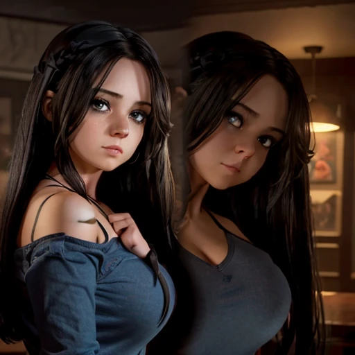 two girls hugged each other, pressed their chests