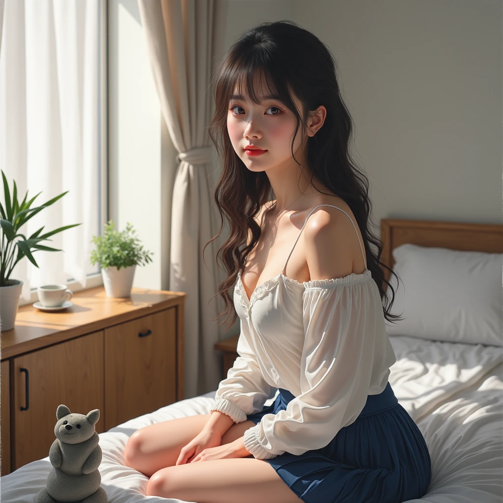 sleeping in bed、pulling the hands up、perfectly proportions、drooing eyes: 1.3,, (in 8K) , ​master piece, (No retouching, Lip gloss, False eyelashes, Real Skin, of the highest quality, 超A high resolution, depth of fields, chromatic abberation, Caustics, Wide Lighting, Natural Shading))Korean Idols、Live action、Sauce order、Asian woman smiling at Alafe,、Young Pretty Gravure Idol, Young skinny gravure idol, Realistic Young Gravure Idol, Young Sensual Gravure Idol, Japanese Models, Shot with Canon EOA 6 D Mark II, taken with canon eos 5 d mark iv, Young Gravure Idol,