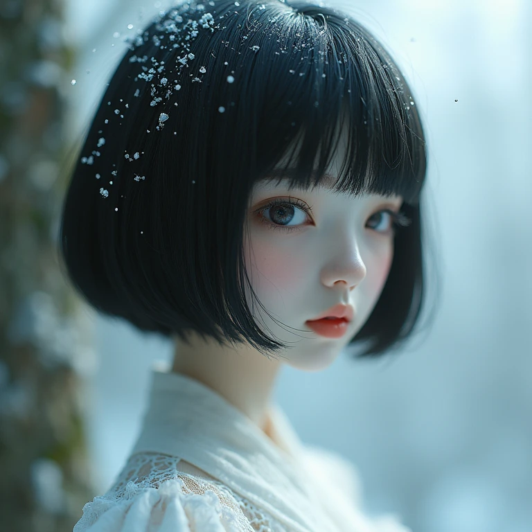 Black Hair, White women, White Eyes, white lace dress , (( top quality ...