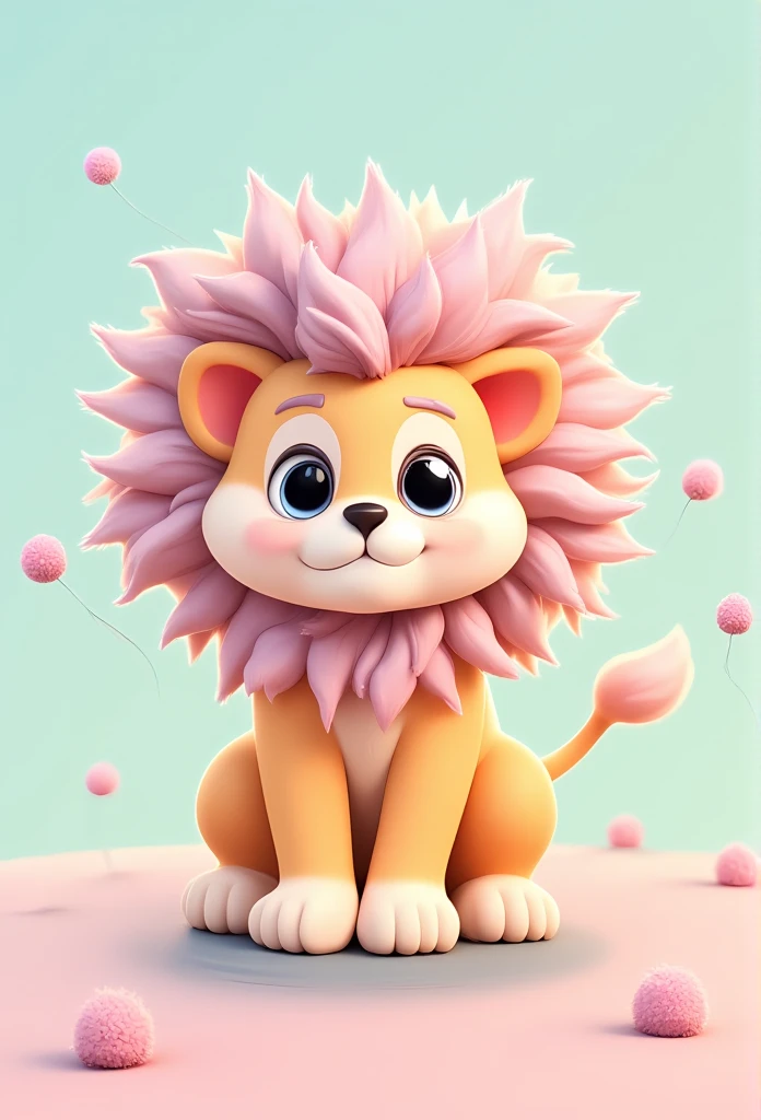 Cartoon minimal of a lion, pastel colours,so cute 