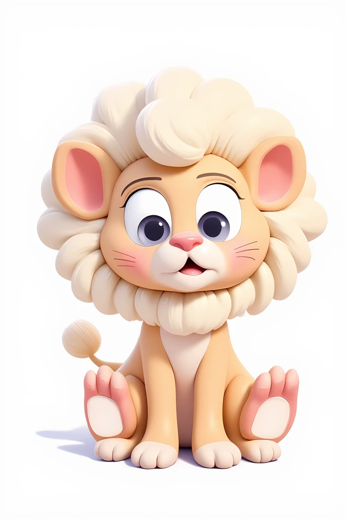 Cartoon minimal of a lion, pastel colours,so cute , white background, ren tale style 