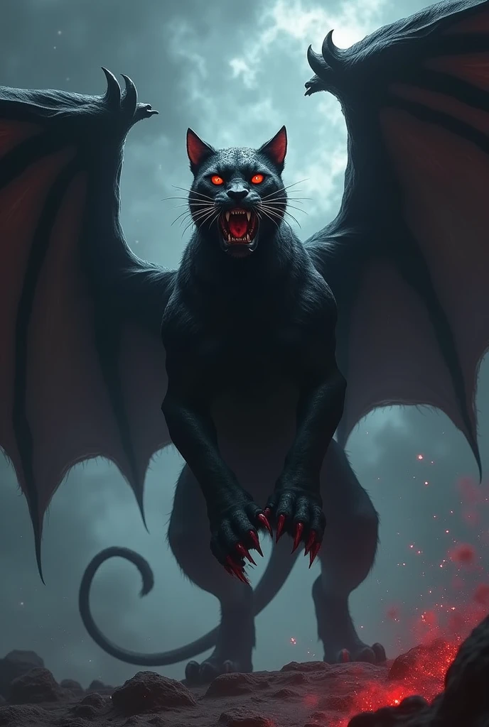 An angry bat, on a black background, with bloody characteristics