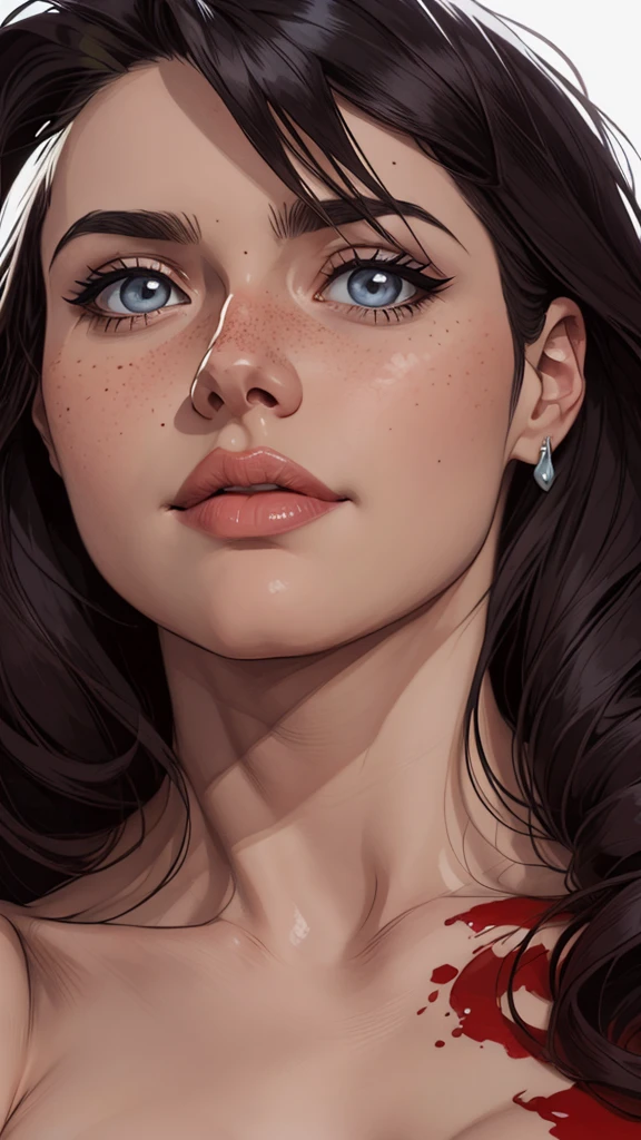 Character style illustration style completely naked breasts showing big fear breast size Cartoon name: Isabella Cruz white background medium breasts freckled face Jennifer Connelly actress strong contours Physical description - long straight hair, tingidos de um marrom vibrante que contrasta com sua pele clara.
- You reflect a mix of curiosity and determination.
- Ela tem uma estatura alta, with a slender and agile figure, evidenciando sua agilidade e destreza.
-fundo colorido
Design de personagens de retrato, beautiful digital illustration, retrato de alta qualidade, Arte em quadrinhos, Corpo inteiro sensualizando ou pelada. folha de retorno. Turnaround sheet