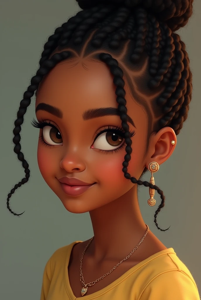 Menina negra, loli, moletom e capuz e detalhado em dourado, sorriso claro, turbante, roupas afro, princesa, blurry, cabelo preso, dread's ,cabelo preto, fundo simples e branco (belo rosto detalhado), (belos olhos detalhados),