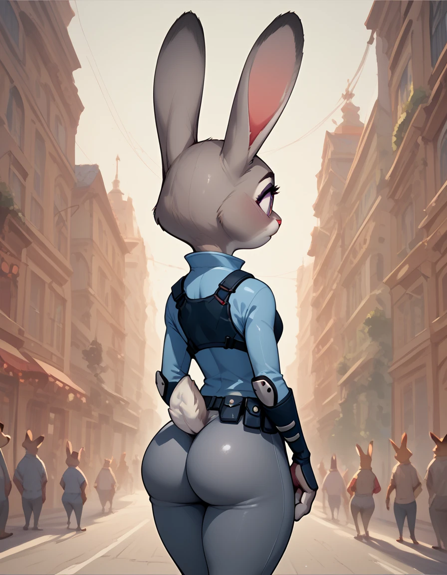 score_9, score_8_up, score_7_up, 1girl, solo, anthropomorphic, Judy Hopps from Zootopia, big round pear-shaped grey ass waiting