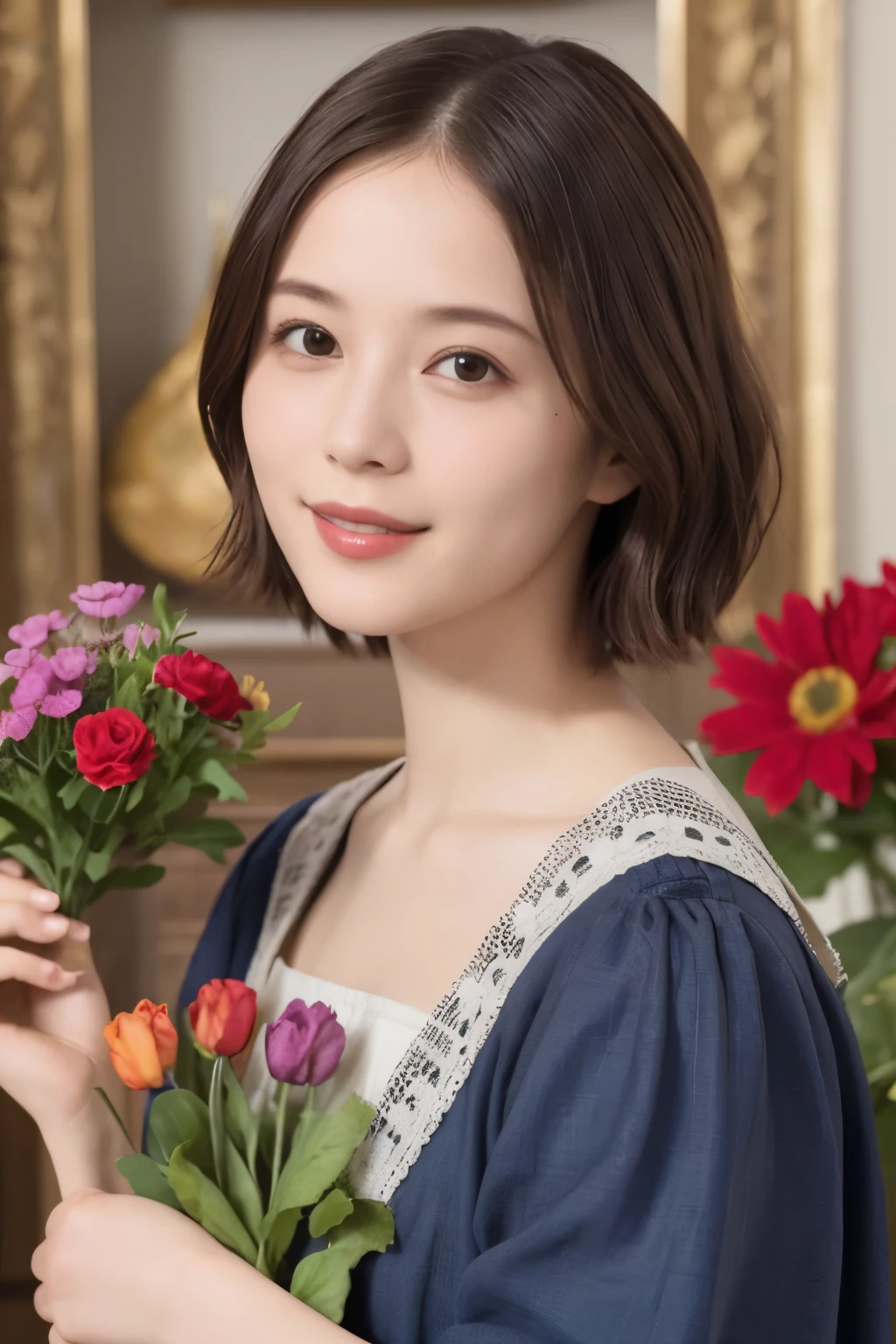 340 (20-year-old female, Shorthair), ( high image quality), (smile), ( Colorful Dress ), (( Arietti's World )), (Big Plants/Flowers ), (Dollhouse), ( Leonardo da Vinci)