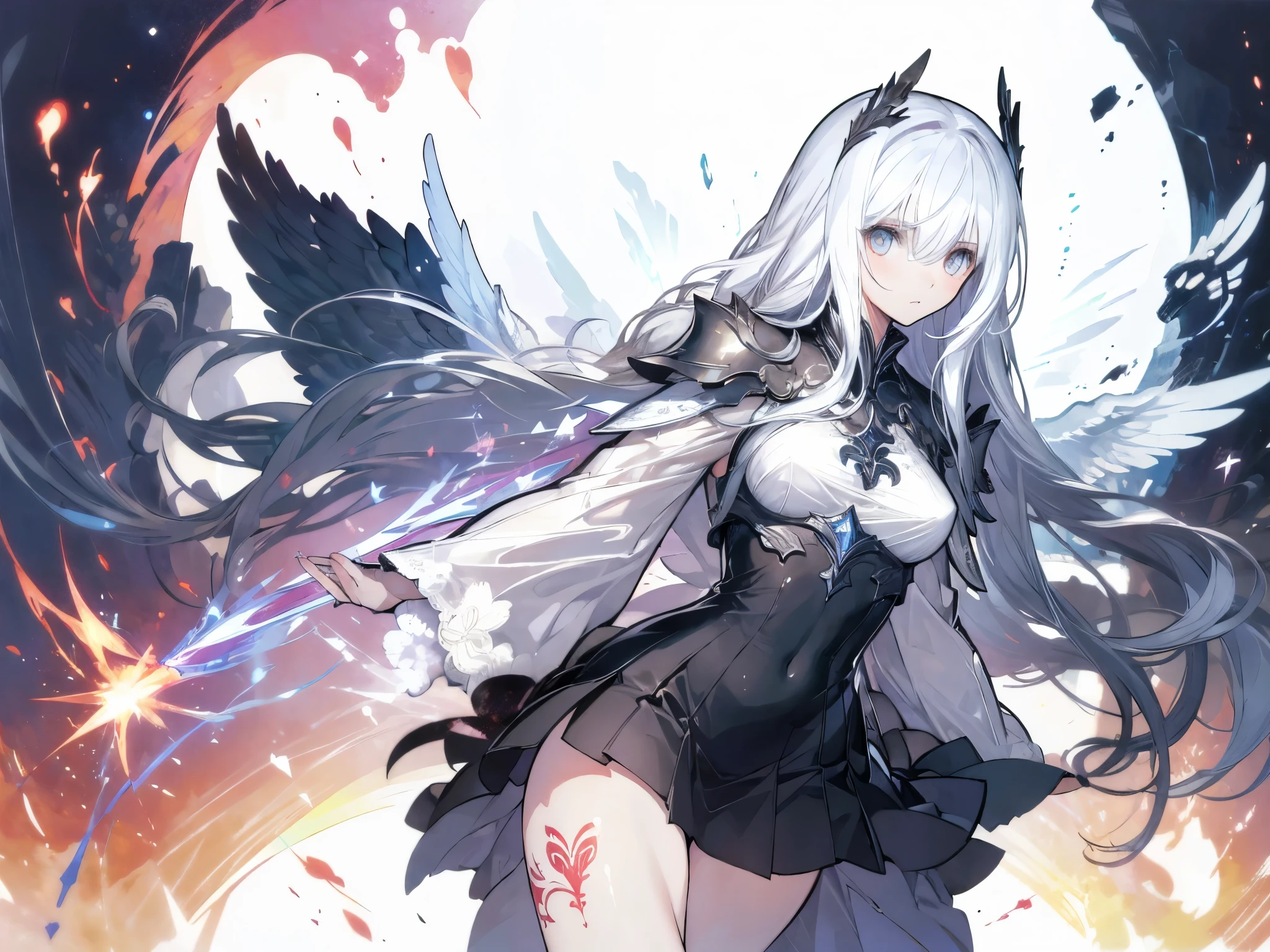 ((masterpiece, highest quality)),Ultra-high resolution, (realism: 1.4),Best illustrations,Line art,Very condensed adult female,Ready to Battle,Delicate and beautiful features,Long, narrow eyes,Sharp face,A firm expression,Clear face,Silver Hair,Wolf ears,Fantasy,The background is a full moon and wilderness,wide aperture,Unreal 5,Scattered beneath the surface,Anatomically correct,Low angle full body shot