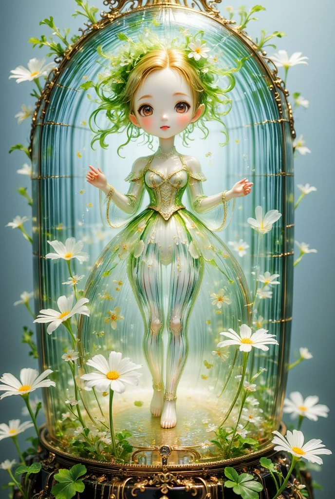 translucent Chibi Daikon lady made of glass, 
LADY in a beautifully designed box,