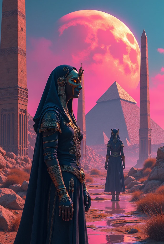 A stunning, ultra-realistic 32K masterpiece movie poster for the dramatic sci-fi film "GODS OF THE SERENGETI" with the subtitle "THE DIVINE TWINS: 1347". This backlit, high-detail poster features two twin majestic human-avian demigods with black African features, standing back to back. The demigods has elaborate feathered wings and high-tech regal armor adorned with intricate alien symbols. The background showcases a fantastical sci-fi landscape with pyramids under construction by a primitive species, vibrant skies, and distant mountains. The natural, dynamic color palette enhances the mystical, epic atmosphere. The bold, elegant alien-like font displays the title and subtitle prominently, with the author's name, 'TERRANCE JAMES', in Bold italic Times New Roman font. Featuring ray tracing reflections, Unreal Engine, HDR, and meticulous details for an ultra-high resolution image, poster, photo, cinematic, dark fantasy
