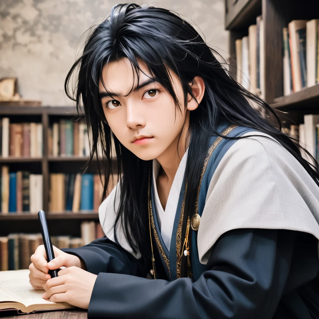 You are a **-****-*** swordsman wizard.,  with a slim but agile build .  Your black hair falls in messy tufts over your forehead ,  and your eyes shine with a mix of curiosity and determination ,  as if the whole world were an enigma that you are destined to solve.