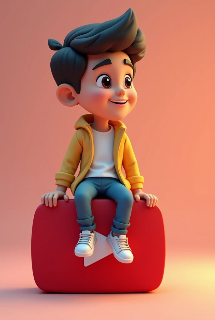 Generate a 3D illustration of an animated character of a handsome boy sitting casually on top of a social media logo, "FACEBOOK. "The character must wear modern Filipinclotheshe. The character's background is the mockup of his Facebook profile page with a profile name "JAYAL" and a profile picture that is the same as the character.