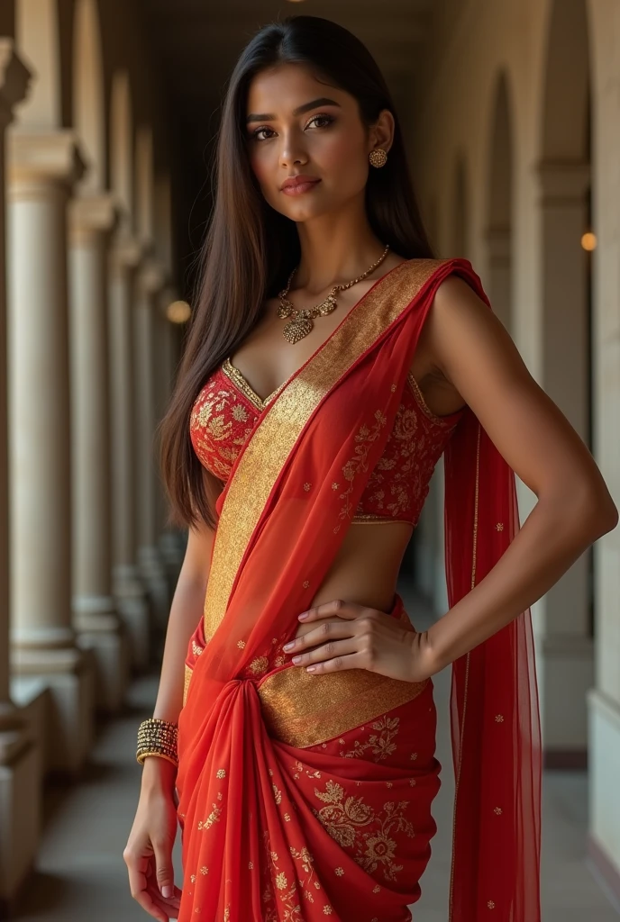 Cute brunette wearing a pink saree looking at the moon, very detailed, 30 years old, innocent face, big natural breasts, natural wave hair, blue eyes, high-res, masterpiece, best quality, intricate details, highly detailed, sharp focus, detailed skin, realistic skin texture, texture, see all body, detailed eyes, professional, 4k, charmer smile, shot on Canon, 85mm, shallow depth of field, Kodak vision colour, perfect fit body, extremely detailed, photo_\(ultra\), photorealistic, realistic, post-processing, max detail, roughness, real life, ultra-realistic, photorealism, photography, 8k UHD, photography (film grain) medium shot to close up shot happy smiling atmospheric dark lighting, wide shot, red heels, very detailed face