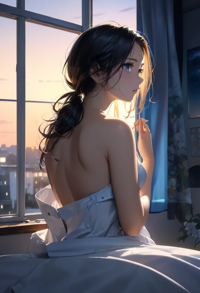 she has the most perfect figure, see-through silhouette, loose sheer lingerie, backlit, golden hour, the sun behind her, (ahegao:1.5, (head back:1.5)