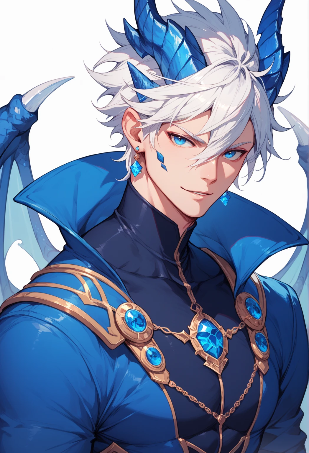 blue dragon man white hair red and blue eyes