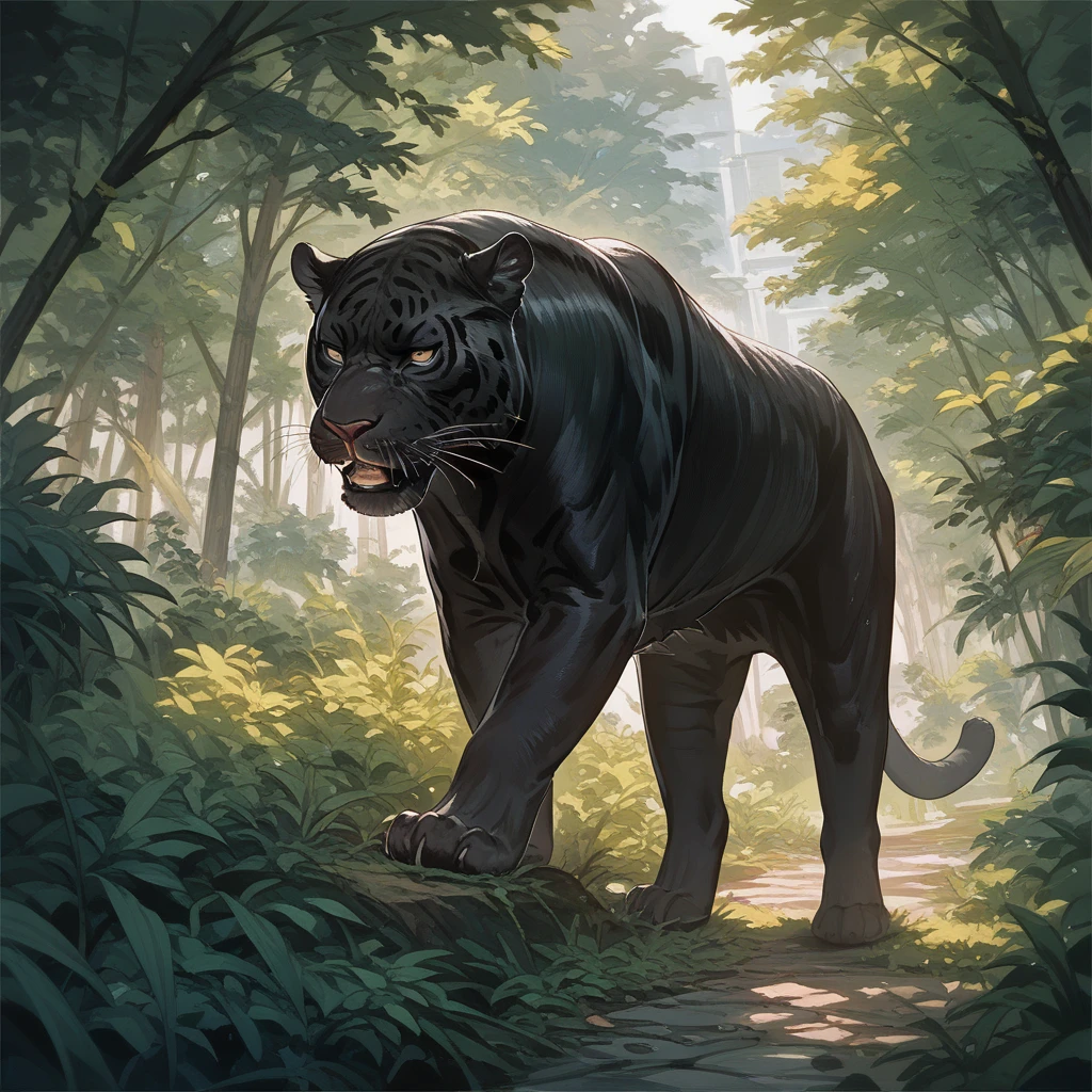 b14ckpanthr, black panther, feral black panther, anime style, anime drawing, anime quality, anime resolution, anime strokes,