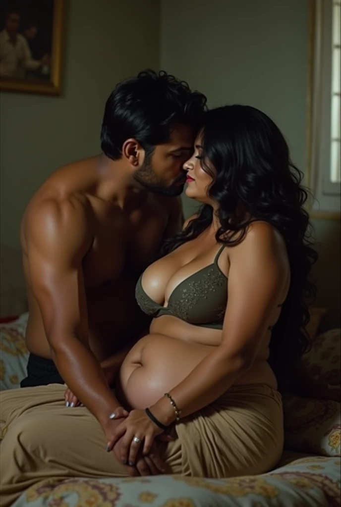(photorealistic:1.2), a beautiful Indian women plump body, rounded chest, wearing short skirt, strap sleeves top((big breast:1.3)) abdominal muscles, with (((shock face expression lean-forward bend))), behind her standing a Muslim man wearing kurta, pyjama and skullcap, ((holding her arms tightly, stopping her from leaving)) huge breast, show cleavage, home interior background.