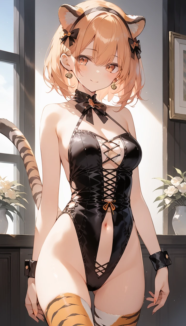(*****, top-quality, 8K, masterpiece, Top image quality, Hi-Res, super detailing, Ultra HD, best quality, detailed background, (hyper detailed, intricate detail, Detailed hair ++, detailed eyes ++, raytracing, perfect shadow, enhanced eyes), (Delicate and smooth skin, real looking skin, Perfect and beautiful face ,Perfect and cute face, high detail skin, Perfect limbs)), girl , black bra , black panties , blue sweater , blush , bow bra , braid , braided bangs , brown hair , cat ears , cat girl , cat tail , long hair , long sleeves , looking at viewer , medium breasts , navel , open clothes , open shirt , parted lips , purple eyes , side-tie panties , sidelocks , sleeves past fingers , solo , stomach , sweater , tail raised , underwear , white shirt , shiny skin, lynette (genshin impact)