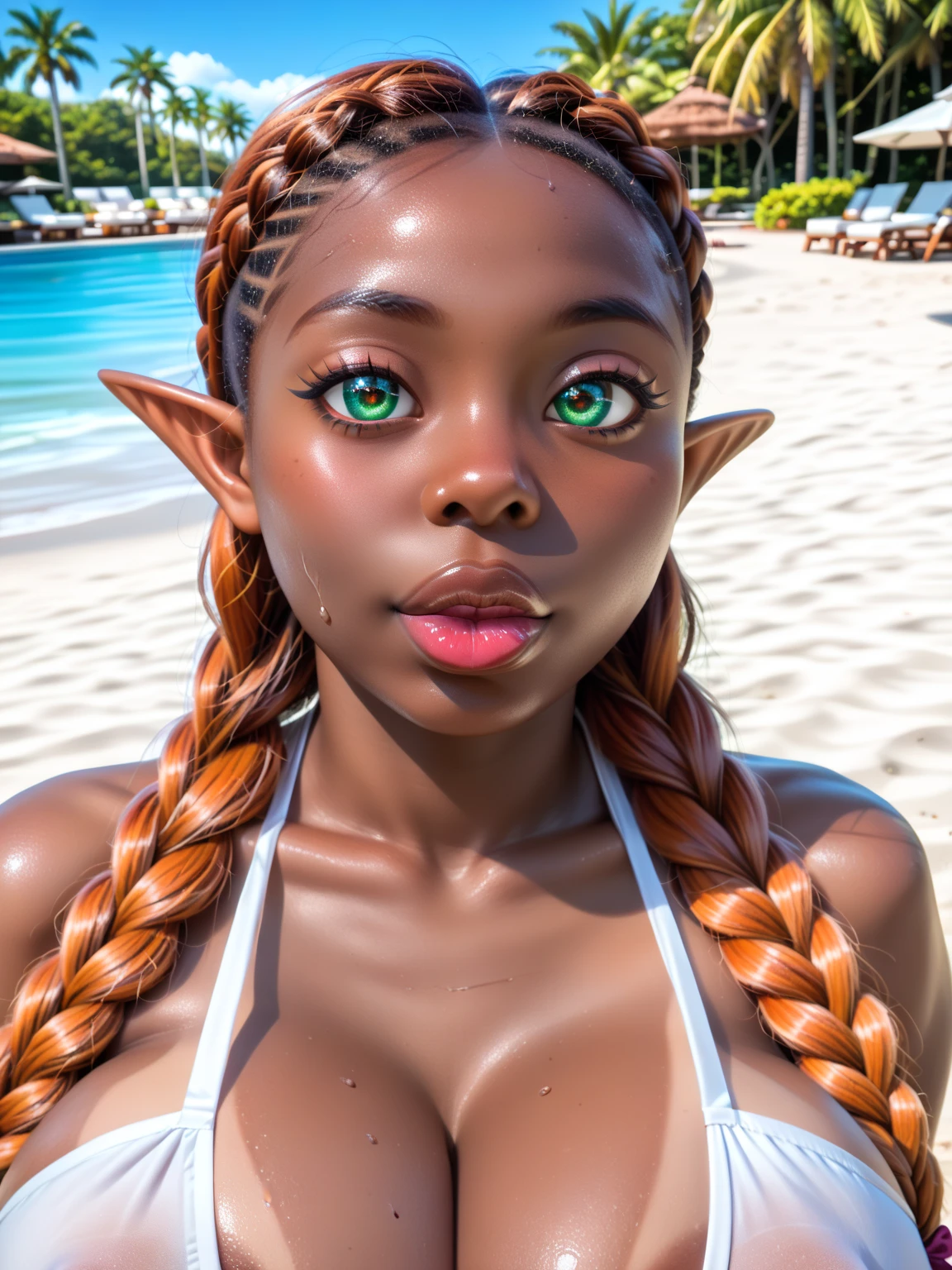 A beautiful young hyper-feminine hyper-curvy hyper-busty hyper-erotic female elf character with a perfect curvy body, detailed face, detailed eyes, detailed lips, detailed chest, highest quality, masterpiece, hyper-realistic, extremely detailed, intricate details, ultra high resolution, 8k, oblong face
BREAK
wearing a fantasy elf themed outfit, exposed breasts, exposed labia, outdoor fantasy themed background
BREAK
healthy glowing skin, shiny oily skin, covered in sweat, tan lines, (small nose:1.5), (glossy lips:1.5), (large full lips:1.5), makeup, cheerful smile, long pointed ears, (large breasts:1.5), (large erect nipples:1.5)
BREAK
(braided hair:1.5), (bright copper orange hair:1.5), bright copper orange pubic hair
BREAK
(bright green eyes:1.5), (large almond shaped eyes:1.5)
BREAK
(having sex:1.5), massive cock