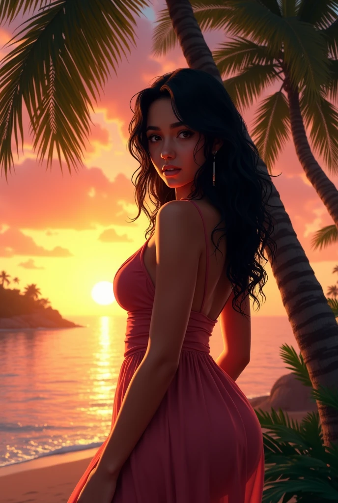 painting of a woman (Adriana Lima :1.1) red lips, green eyes in a white dress standing on a beach, 8k stunning artwork, beautiful art uhd 4 k, 4k highly detailed digital art, 4k detailed digital art, 8k high quality detailed art, beautiful digital artwork, karol bak uhd, alena aenami and artgerm, stunning digital illustration, detailed painting 4 k