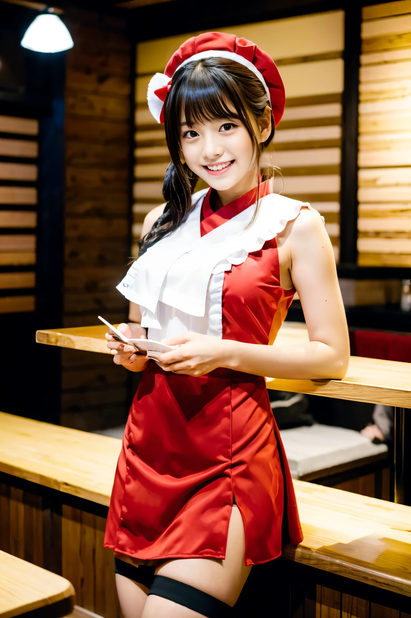 woman in red jacket eating food at table with plate of food, anime girl cosplay, professional cosplay, anime cosplay, ayaka cosplay, cosplay, by Yang J, cosplay photo, yanjun chengt, annie from league of legends, elegant glamourous cosplay, full-cosplay, xintong chen, high quality fanart, sha xi, trending at cgstation