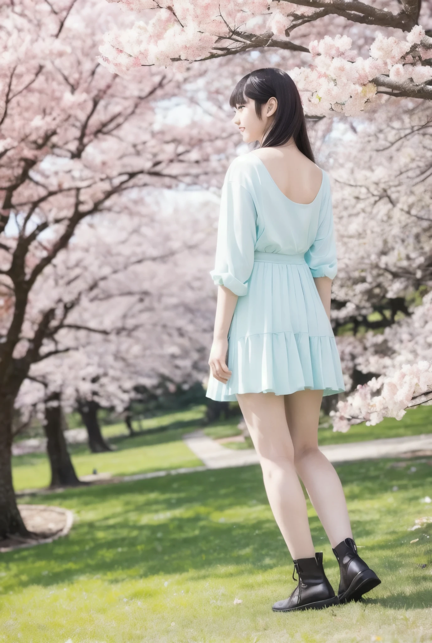 Saito Asuka Cherry Blossom Photo Shooting Test Model,  back view,  character profile, 