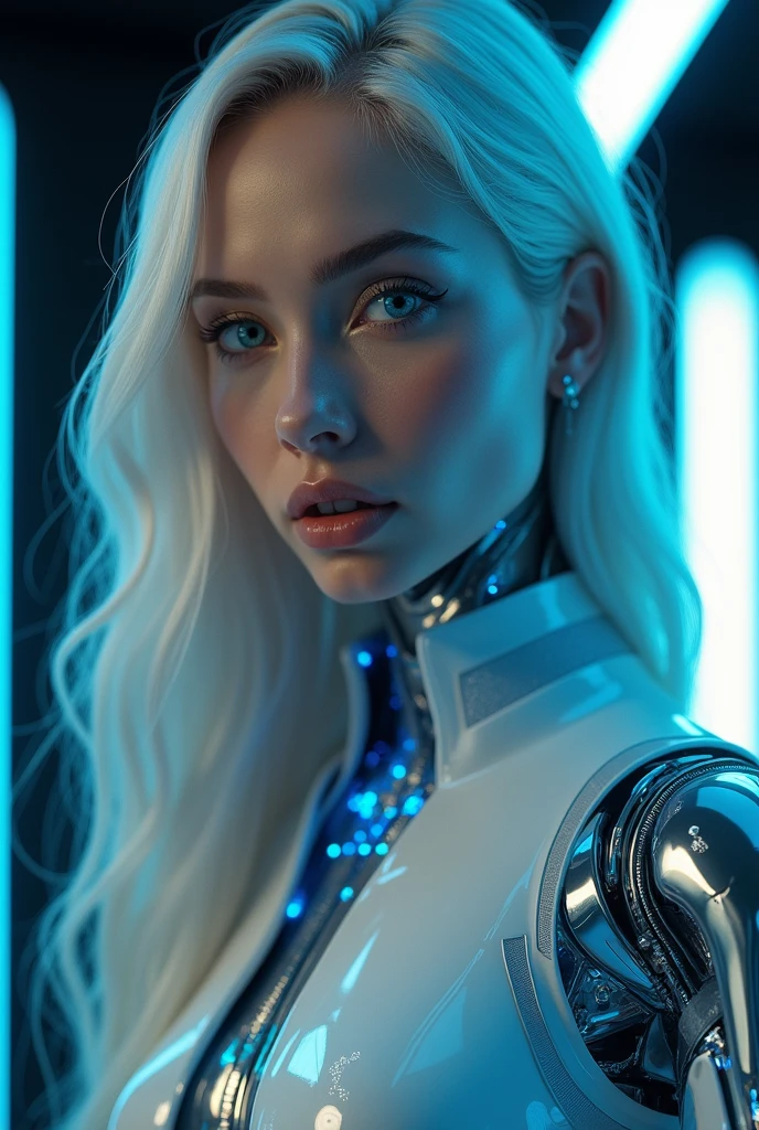Girl woman sensual humanoid robot sexy cute profile colors neon purple purple 1080×1920 futuristic provocative robot