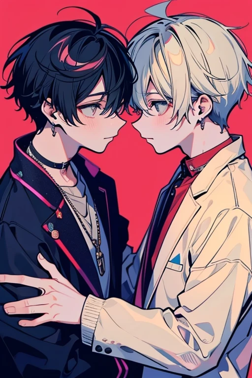 (Masterpiece), (best quality), ((super-detailed)), (2male:1.5), mature male, ((handsum male)), gay, ((yaoi)), eye contact, gay male, hugging, heart