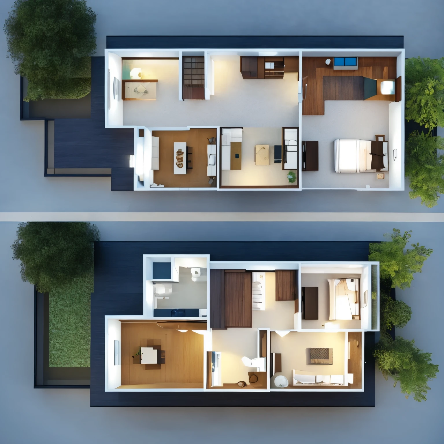 top view 3d floor section of a house