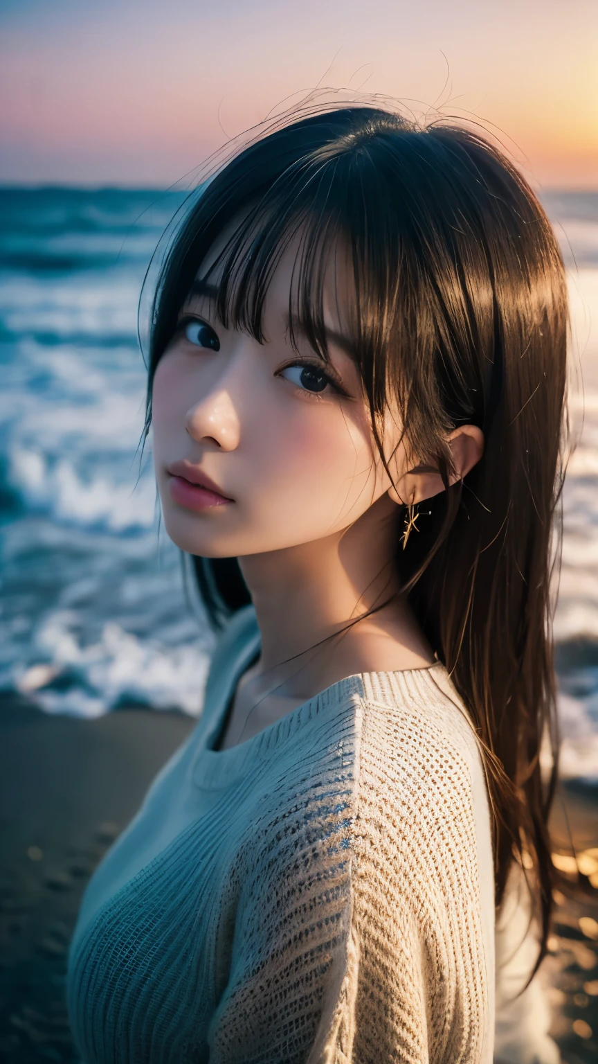 Arafed asian woman standing on a beach looking at the camera - SeaArt AI