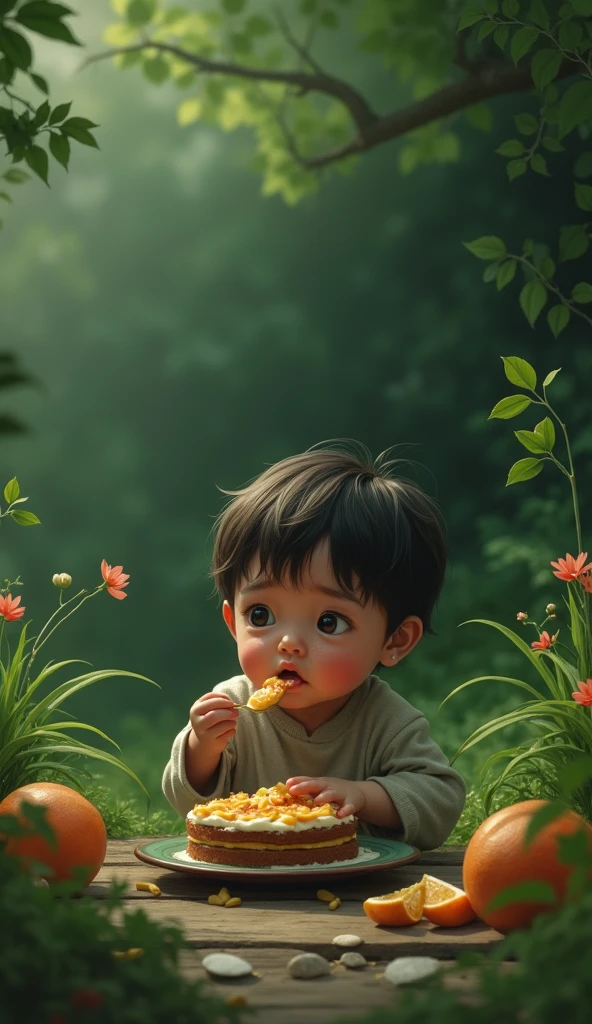 there is a young boy sitting on the grass eating a piece of food, portrait shot, young commoner, photo taken with nikon d750, photo taken with nikon d 7 5 0, mid shot portrait, closeup portrait shot, with yellow cloths, cute boy, traditional photography, young girl playing flute, marvelous expression, full body photogenic shot, serene expression