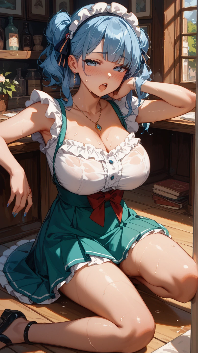 Girls decide on poses、 squint、blush one&#39;s cheeks、Half Eye、「 oh 」Open your mouth and pull up your skirt 、Big Breasts、My skin is shiny due to sweat、 expand your legs、ruffle dress