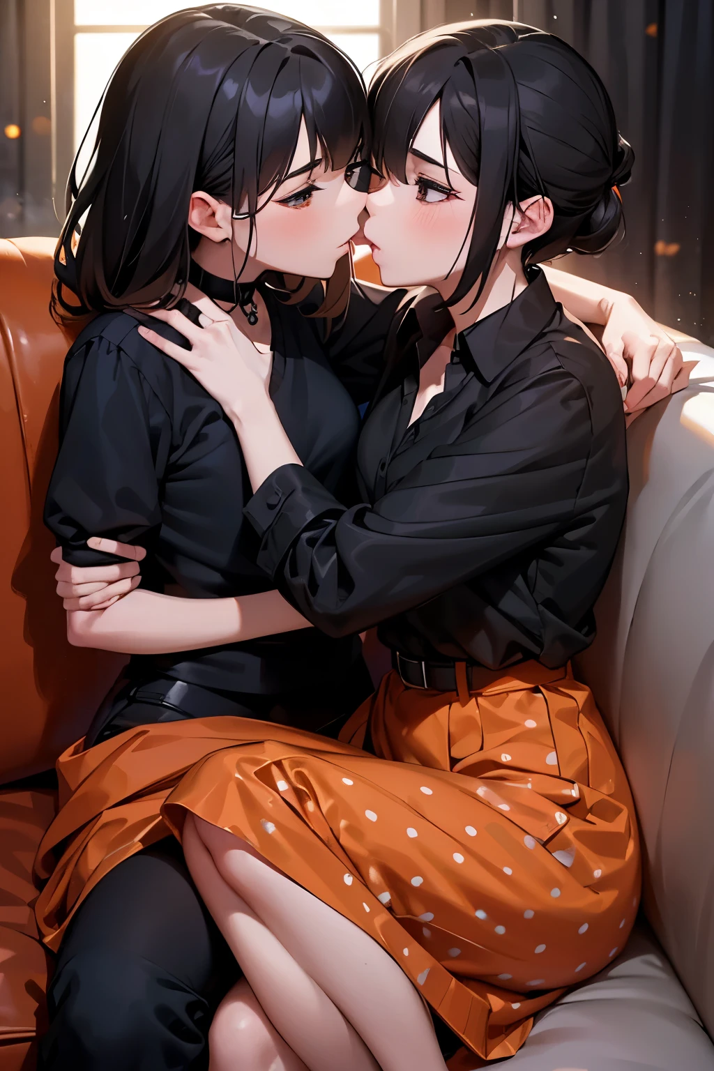 (The 8k quality, Highly detailed, masutepiece, Ultra-detailed),(２girl with)、18year old,Blazer Uniform,a miniskirt,lyin in bed,,(((Kiss on the cheek)))、Hugging from behind，Touching the chest with your hands,Push each other、Half-open lips、Beautiful、A look of bewilderment,red blush(0.2)、Functional、seductiv、Trance、instigate、Beauty、bustup、Dramatic light、precise drawing、Detailed drawing、Precise anatomy、(No Underwear),beatiful backgrounds,(NSFW:0.8)