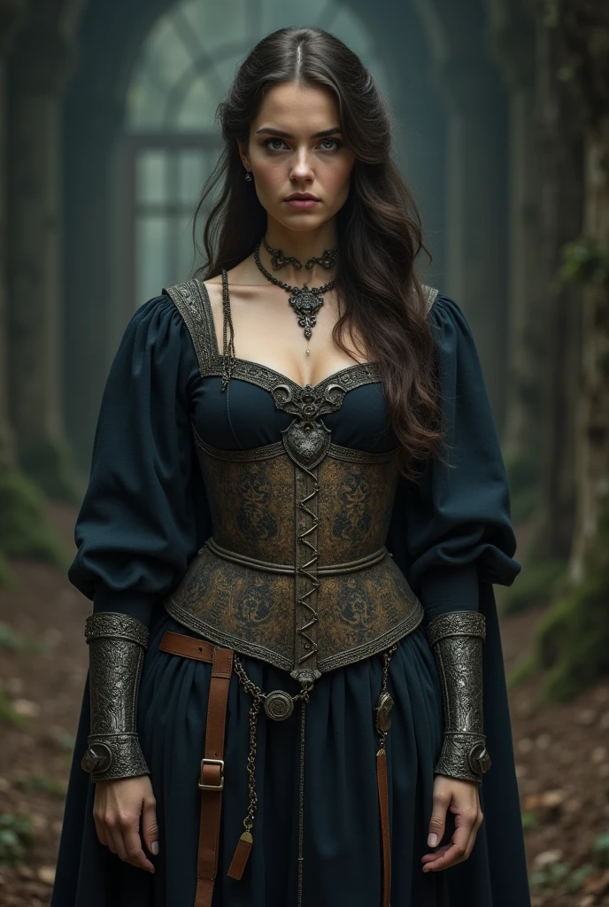 A tall, stately female knight with curly, wavy hair and her squire, medieval, castle in the background, tentacles writhing with their tentacles everywhere, trying to sneak under the woman's skirt, (best quality, 4k, 8k, highres, masterpiece:1.2), ultra-detailed, (realistic, photorealistic, photo-realistic:1.37), HDR, UHD, studio lighting, ultra-fine painting, sharp focus, physically-based rendering, extreme detail description, professional, vivid colors, bokeh, fantasy, dark fantasy, gothic, cinematic lighting, dramatic, epic, intricate details