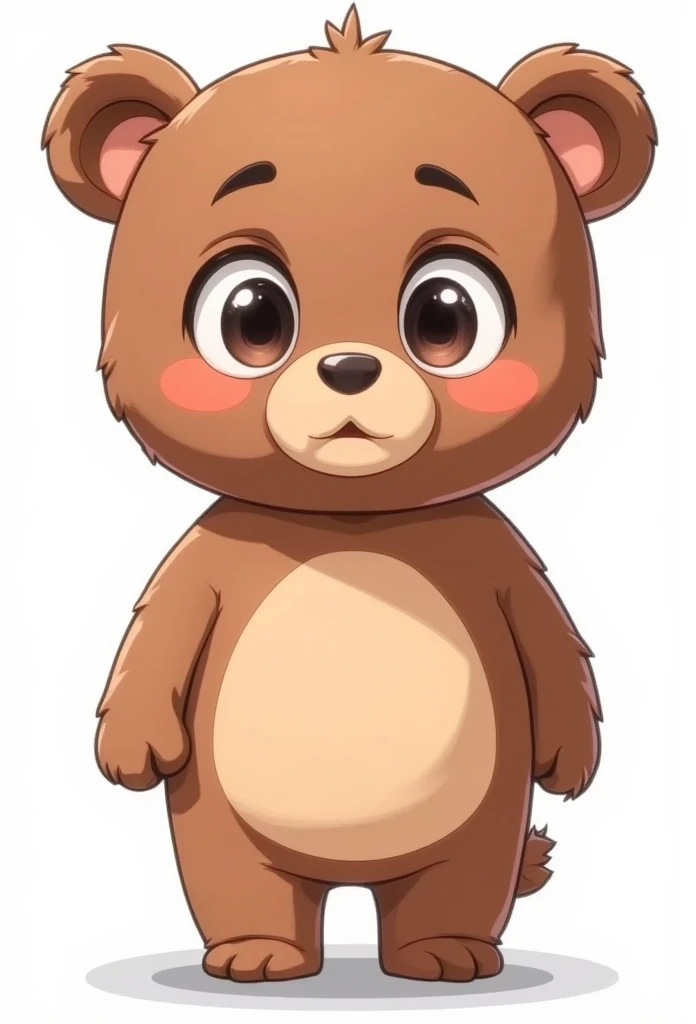 Cartoon ,minimal  of a brown bear so cute , white background, ren tale style 