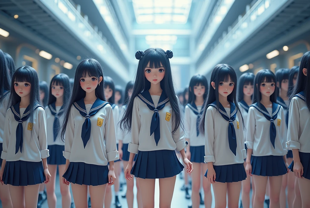 (Japanese Clone-girls=Myself), (Super Best masterpiece Clone-girls Raw Photography Art), (16K, Highest quality, Ultra-high resolution, RAW Photos), (It's so unrealistic., With unparalleled depiction, With an unfathomable sight, An unprecedented and shocking worldview, Clone-girls: In a world of mass reproduction, Ultra-realistic), (Japanese Girls, 16yo, Small face, Thick black hair, long hair, Dark Eyes, Mature face, Cute Smile, Smiling face, A gentle gaze, Very pleasant look), (Very beautiful detailed girls, Accurate body structure, Accurate body movements, Very detailed body, (Super big breasts, Large bulge of ample breasts)), ((Schoolgirl uniform, Short sleeve, mini skirt, Emphasise the fullness of your breasts)), (Very detailed, Myself cloning, Depiction of splitting oneself, 1Myself girl→1,000,000,000,000,000,000,000,000,000,000Myself cloning girls), (Myself clone girlsは, With the same perfect appearance without any difference, to multiply in large numbers), (Very detailed depiction, Myself's multiplying female body, In the same female body,With the same face, With the same hairstyle, In the same clothes, At the same height, 同じSuper big breastsで, A completely indistinguishable female body, 1,000,000,000,000,000,000,000,000,000,000 people), (Myself girls only), (Academy, academic level, Commemorative photo depiction, Tiered stage photography, Happy smile, Front view)