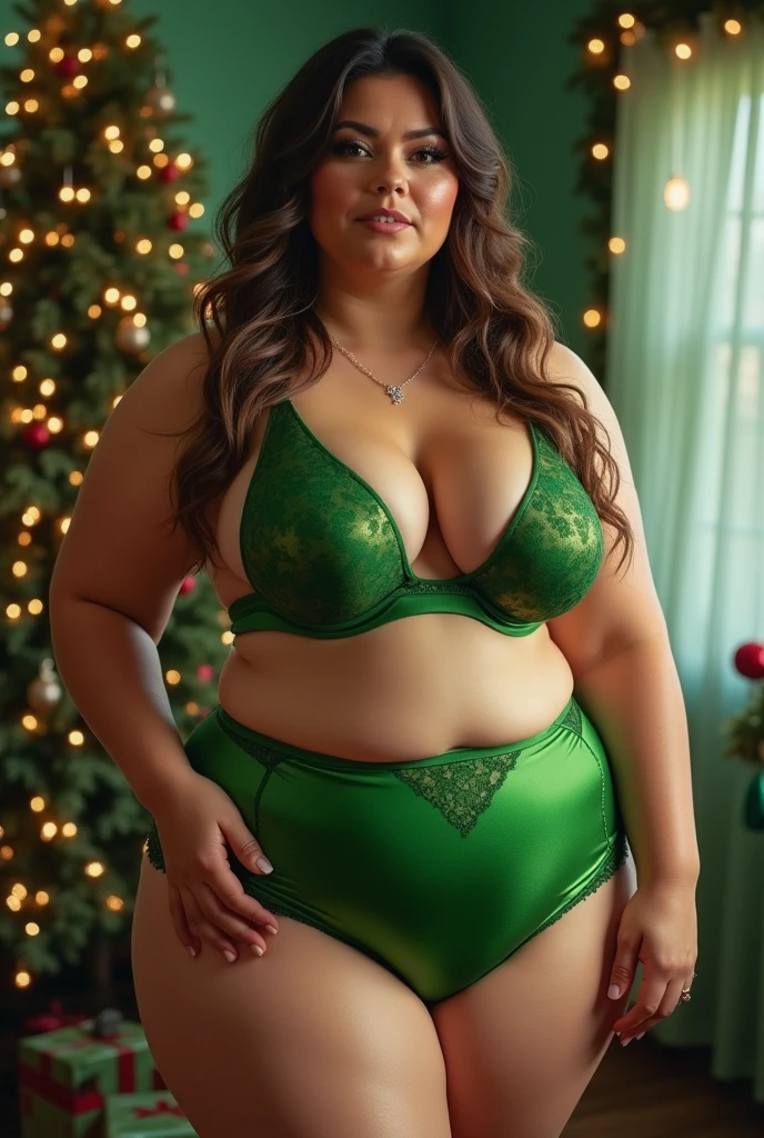 (new year postcard:1.05), analog photo, a cute girl, 26 years old, playful, large tits, chubby, (titian hair flaps:1.05), spanish, haik, (christmas green:1.05), vintage, faded film, film grain, vibrant colors, Bright Blue